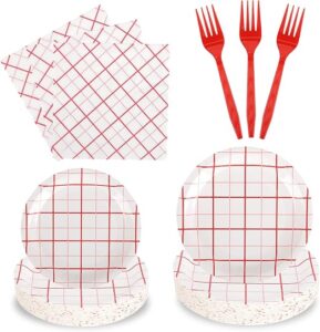 200PCS Red and White Plaid Party Supplies